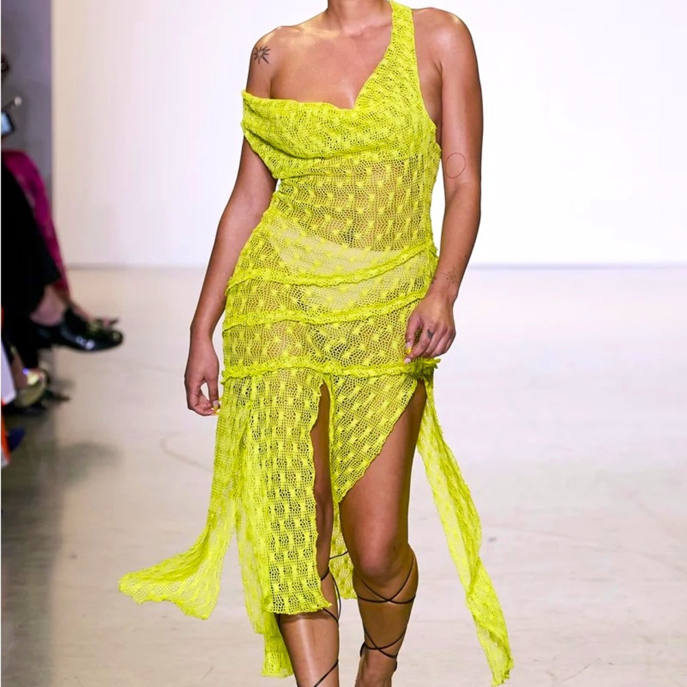 Kim Shui YELLOW CROCHET DRAPE NECK DRESS